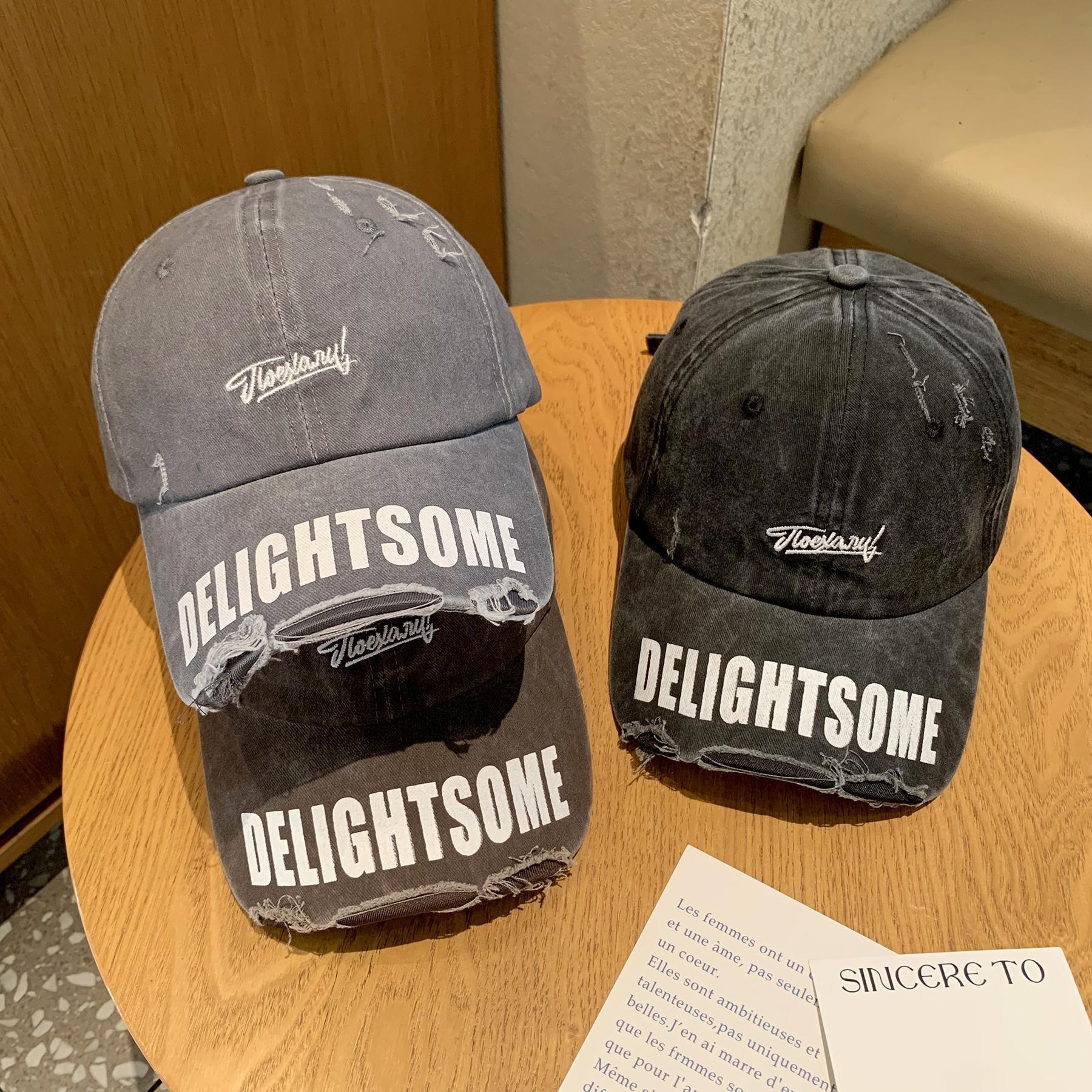 Retro estilo americano viejo lavado agujero sombrero de béisbol mujer primavera y otoño letras versátiles muestran cara gorra de lengua de pato hombre moda