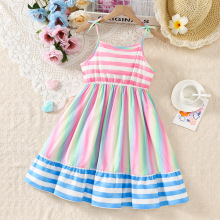 女童2025新款吊带裙欧美小女孩条纹连衣裙童装休闲女宝宝夏季裙子