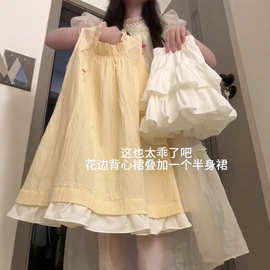 女宝卡通气质甜美风无袖背心短裙夏装中大童蓬蓬仙气短裙两件套装