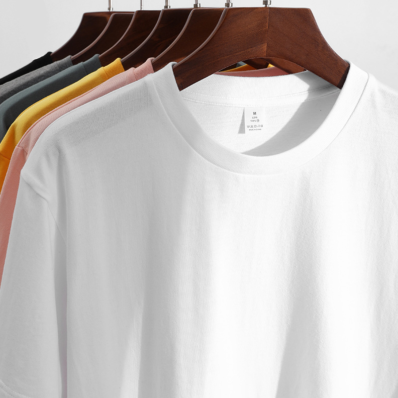 210g cotton drop-shoulder T-shirt men's summer solid color round neck short sleeve loose casual half sleeve T-shirt bottoming shirt women's fashion
