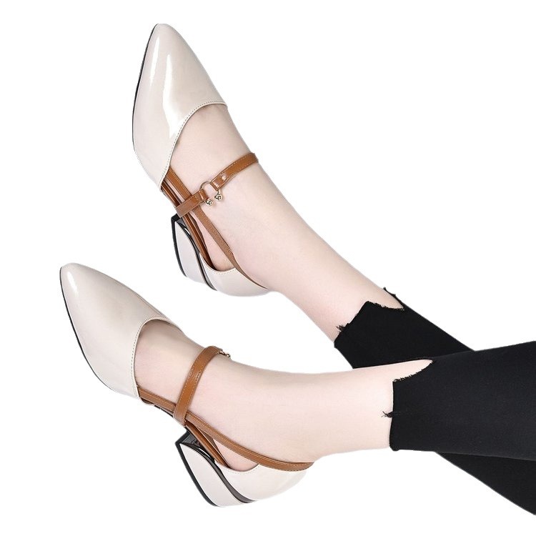 2024 nuevos zapatos de mujer tacones de cuero lacado de cuero suave cómodo de moda versátil de un solo pie para mujeres