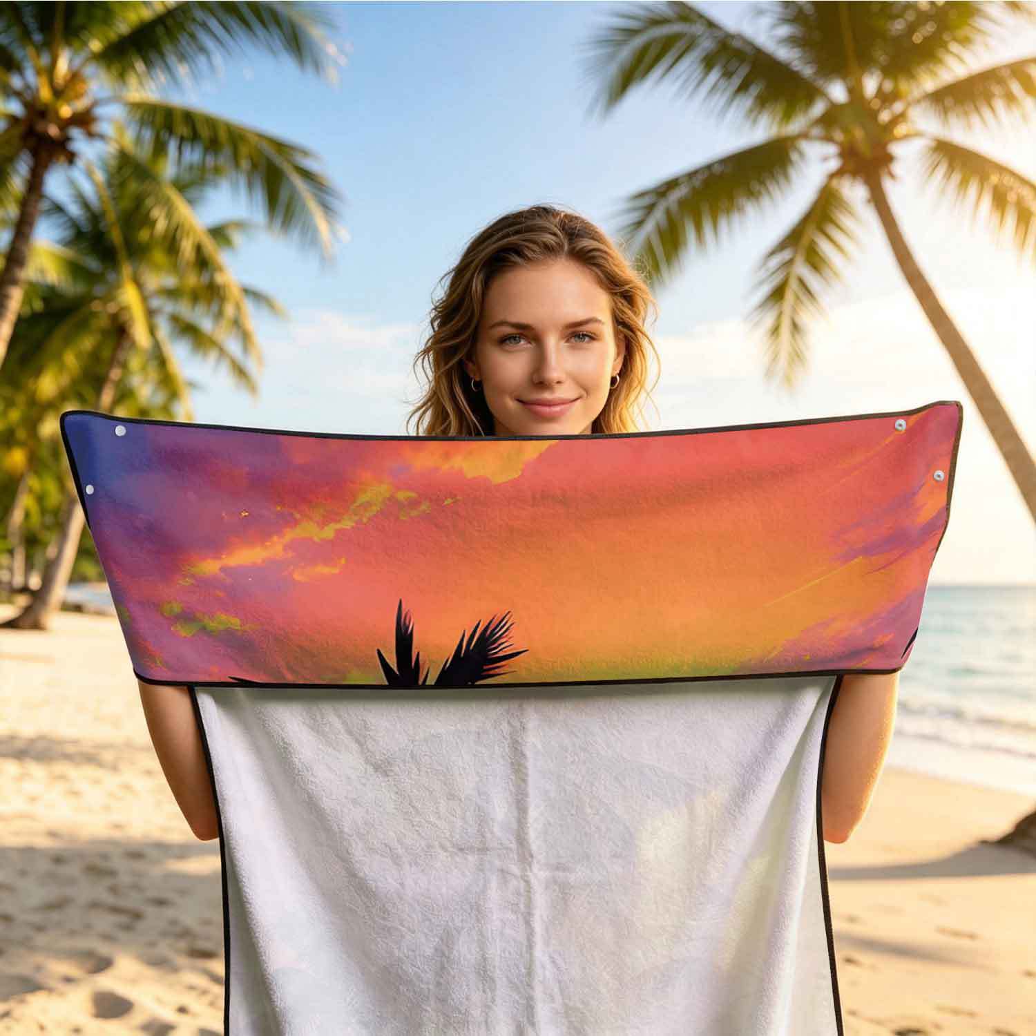 Printed bath towel and car seat cover 2-in-1, ultra-fine fiber outdoor beach and car dual-use universal seat cushion