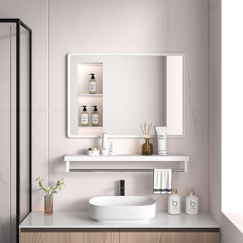 チタン空アルミ角型浴室鏡物置棚付きトイレトイレ洗面台浴室鏡壁掛け式