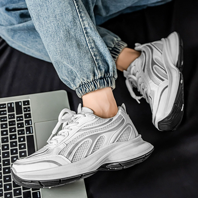 Модные мужские кроссовки лето 2025, новые сетчатые дышащие кроссовки на толстой подошве, увеличивающие рост, универсальные спортивные повседневные кроссовки