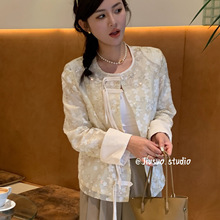 新中式国风圆领盘扣流苏短外套女2024春季花朵刺绣设计感洋气上衣