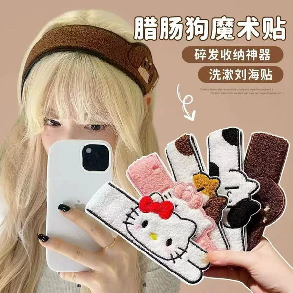 Cute long animal dachshund dog Velcro hairband for sweet cartoon girls, dual-use for washing face and fixing bangs