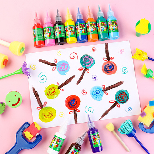 EVA sponge seal children's DIY painting sponge brush set kindergarten painting tools wooden handle sponge brush
