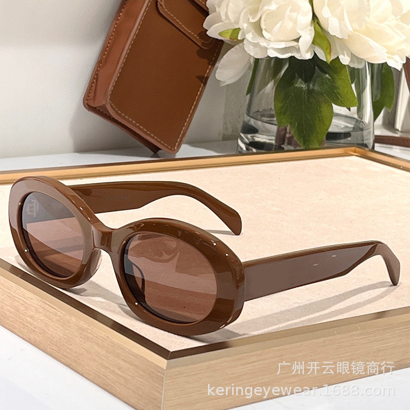 25 新しい凱旋門キャラメル オーバル サングラス メデラス スタイル サングラス レトロ ブラウン メガネ トレンド 40194