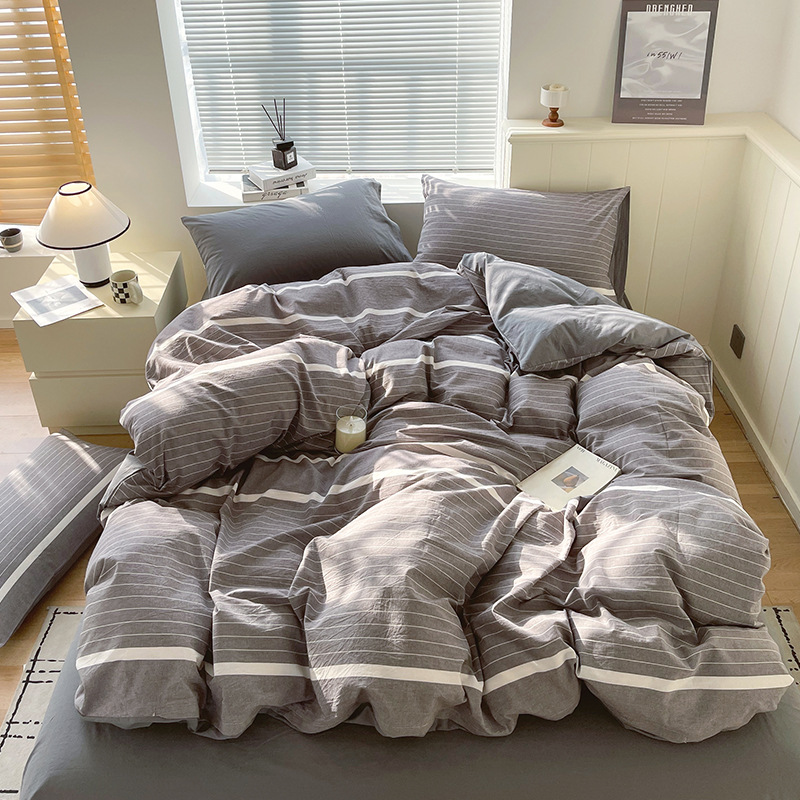 Juego de tres piezas de algodón lavado teñido en hilo, dormitorio de estudiantes universitarios, juego de literas, sábana, sábana, sábana, juego de cuatro piezas