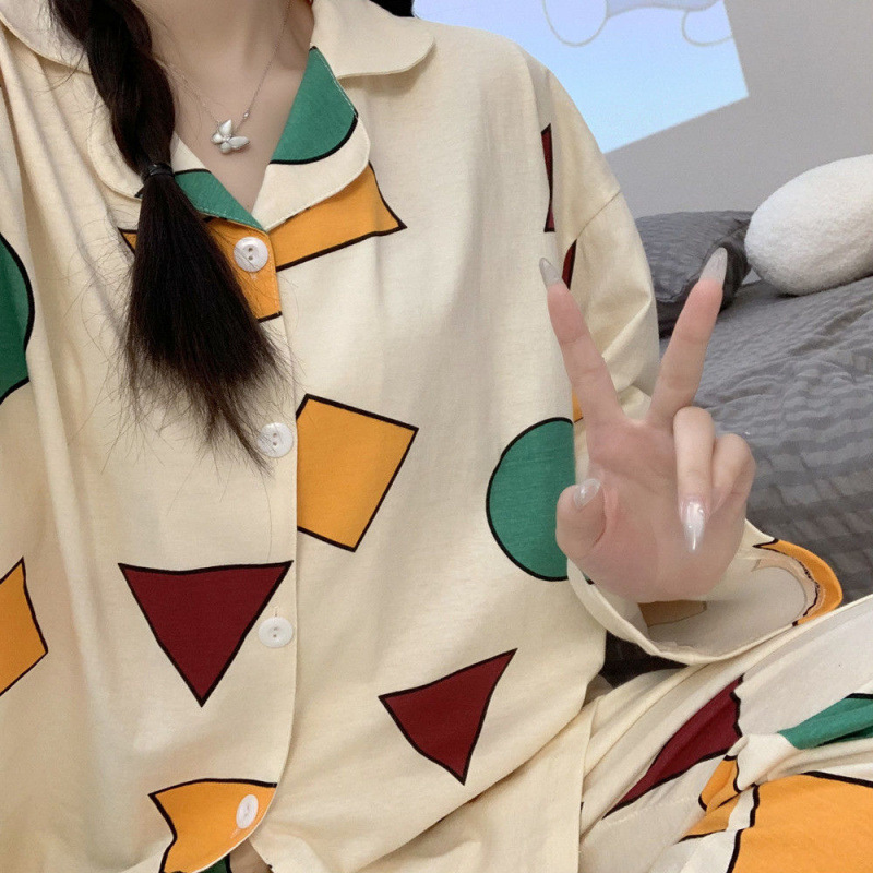 순면-기하학 Xiaoxin [남녀 동일 스타일] 긴 소매 + 바지