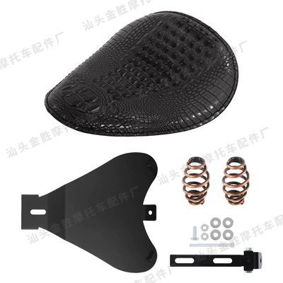 400 Retro Motorcycle Seat Cushion – Motorcycle cushion - crocodile-leather-black-seat-cushion-oblong-spring-bronze-bracket