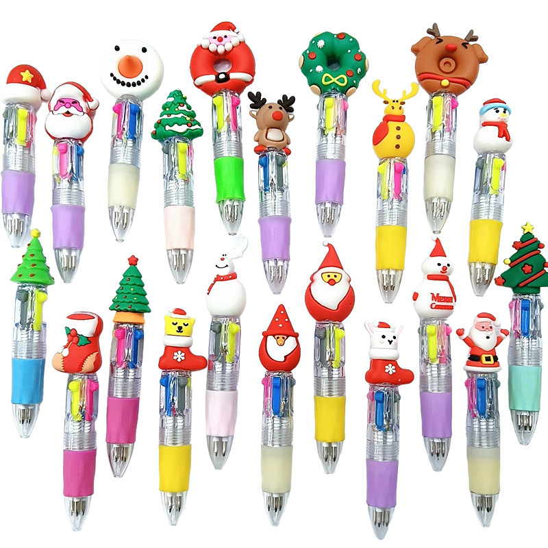 Fabricante mayorista de cuatro colores bolígrafo de silicona bolígrafo multicolor de dibujos animados cabeza portátil de estudiantes