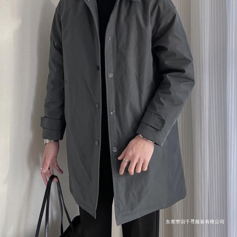 Korean Style Fashion Solid Color Casual Lapel Trench Coat for Men, Loose Fit, Mid-Length, Windproof, Warm Jacket for Spring and Autumn Korean Style Fashion Solid Color Casual Lapel Trench Coat for Men, Loose Fit, Mid-Length, Windproof, Warm Jacket for Spring and Autumn