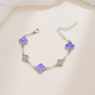 Cherry Blossom Pink ~ Four-leaf Clover Bracelet Light Luxury Niche Design Zircon Super Flash Elegant Celebrity Style Bracelet