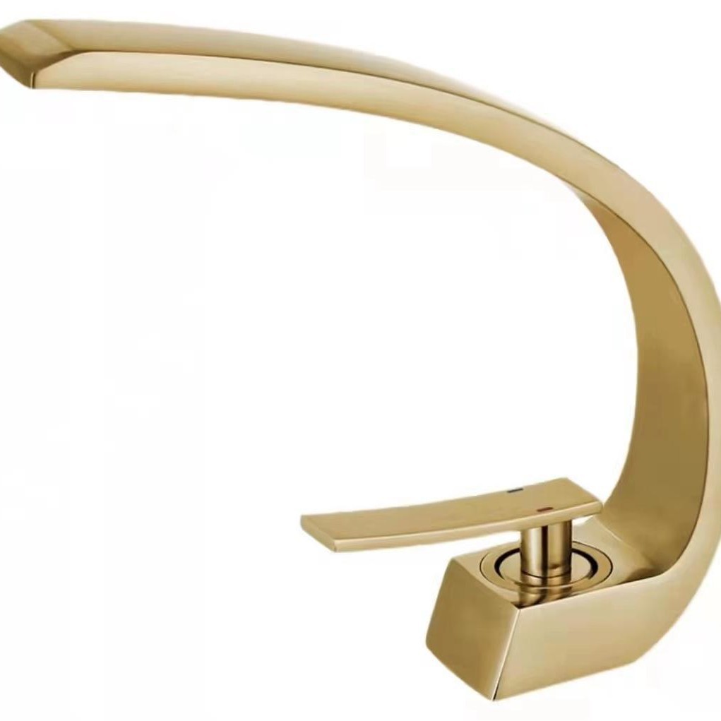 Cuenca de cobre caliente y fría del grifo lavabo baño Cuenca del Gabinete de Oro Luna curva moderno simple grifo mixto