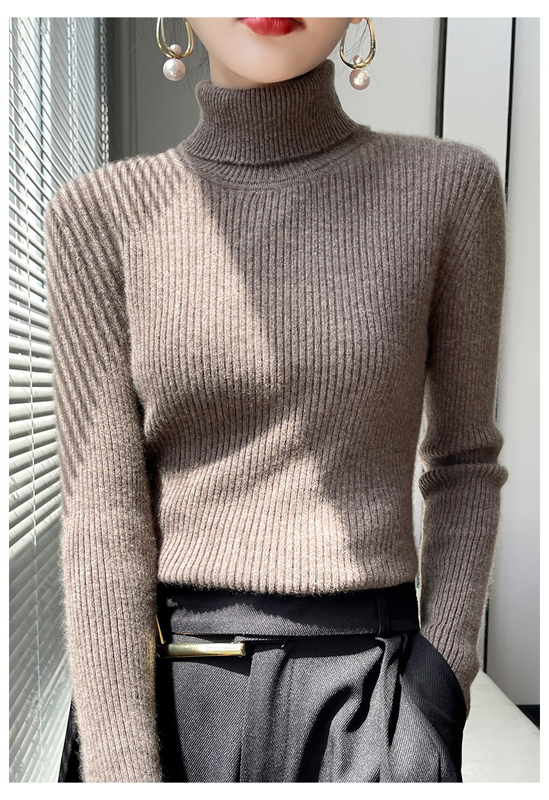 Women's Clothing High Neck Sweater Solid Color Thick Long Sleeve Slim Fit High Elastic Knitted Base Layer Winter Innerwear_ecoleips.com