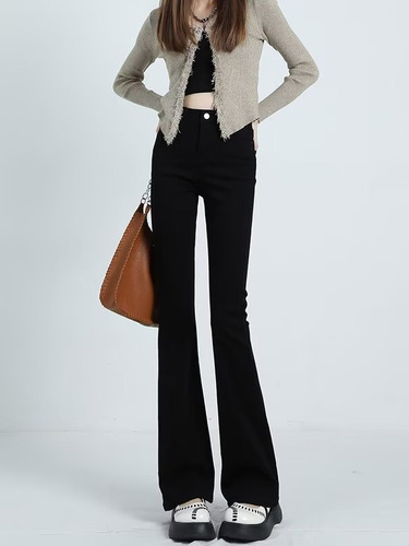 Women's 2025 Autumn High-Waisted Petite Straight Leg Jeans Slimming Flared Pants Leggings for Outerwear