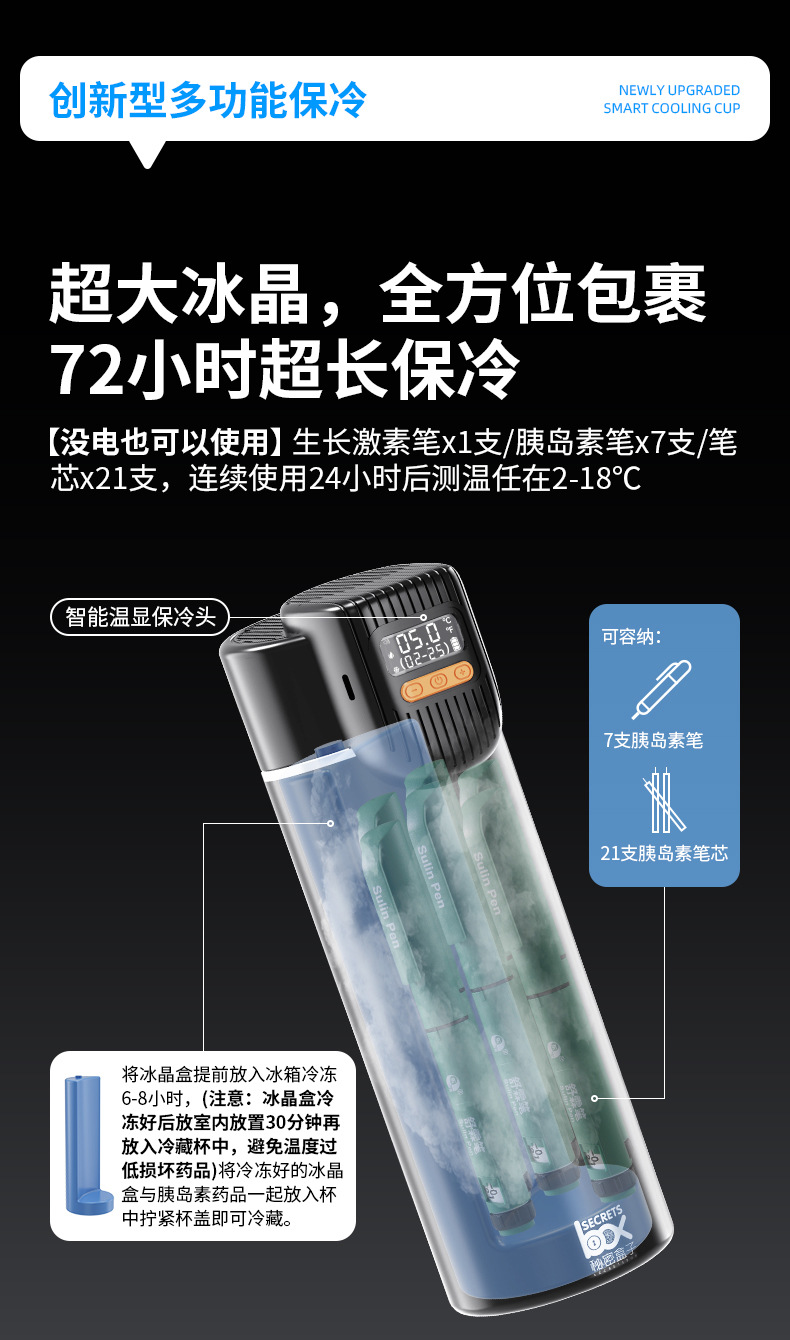 2026 New Insulin Refrigerated Box Portable Rechargeable Growth Hormone Refrigerated Cup Four-Season Constant Temperature Medicine Large Capacity