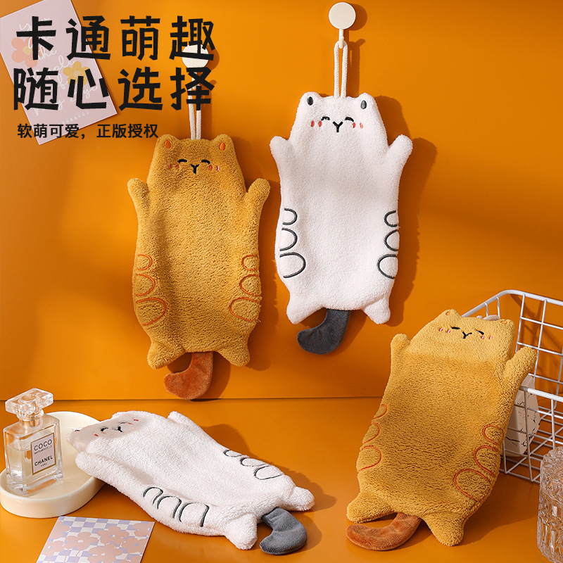 Cute Cat-Shaped Hand Towel Kitchen Bathroom Hanging Absorbent Towel Coral Velvet Embroidered Kidsren's Cartoon Handkerchief Cute Cat-Shaped Hand Towel Kitchen Bathroom Hanging Absorbent Towel Coral Velvet Embroidered Kidsren's Cartoon Handkerchief