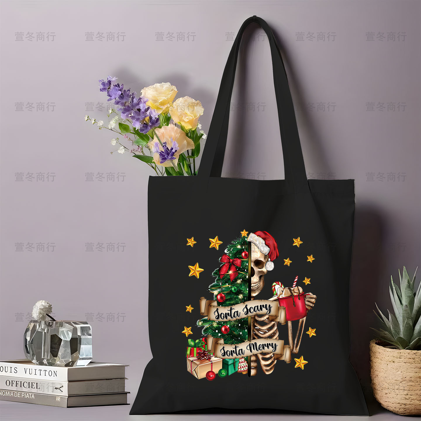 Bolsa de lona de Santa Claus de dibujos animados estudiantes bolsas de lona de mano de Navidad bolsas de hombro de gran capacidad ventas calientes transfronterizas