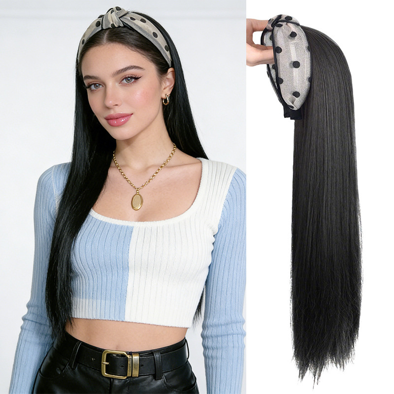 Cross-Border Supply of Hairbands, Wigs, European and American Foreign Trade Synthetic Fiber Long Straight Hair U-Shaped Half Wigs, Machine-Made Hair Extensions, Wholesale