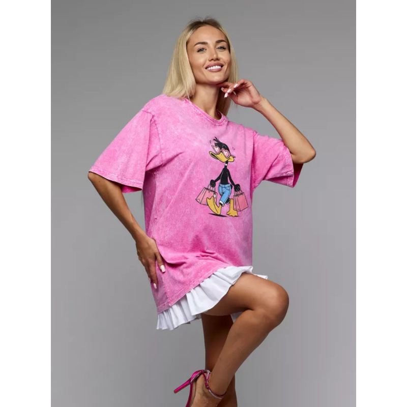 American Style Retro Old Washed Summer New Arrival 100% Cotton Short Sleeve T-Shirt Cartoon Cute Duck Print Top