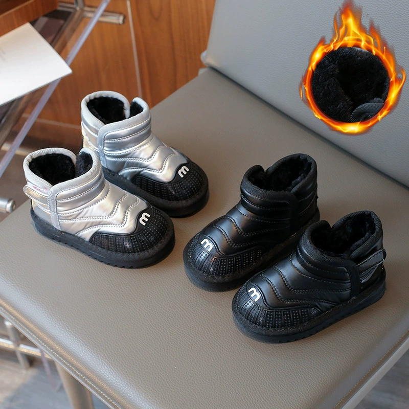 Детские снежные сапоги для мужчин и женщин водонепроницаемые нескользящие детские снежные хлопковые зимние бархатные утолщенные теплые детские хлопчатобумажные туфли