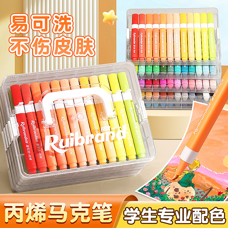 120 colores fáciles de lavar acrílico marcador pluma set niños lavable no tóxico acuarela pluma pincel de color triangular