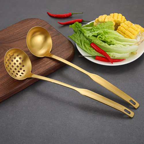 304 Stainless Steel Soup Spoon & Hot Pot-Specific Strainer Set, Home Use – Gold-Plated Soup Ladle & Commercial-Grade Large Spoon
