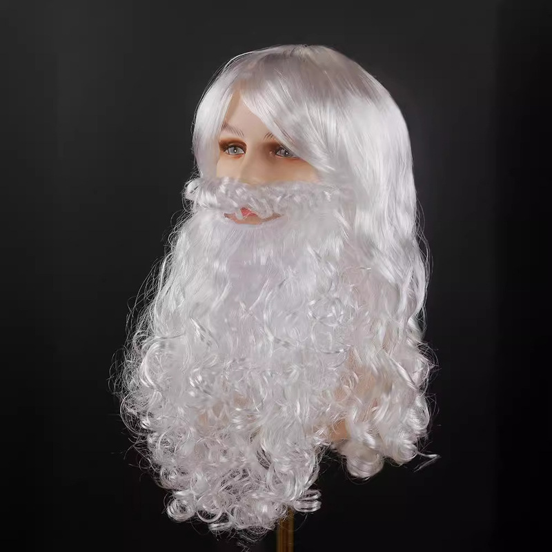 Amazon Santa Claus Wig Beard Full Set Jesus Wig European and American Long Curly Hair Christmas Wig Beard suit