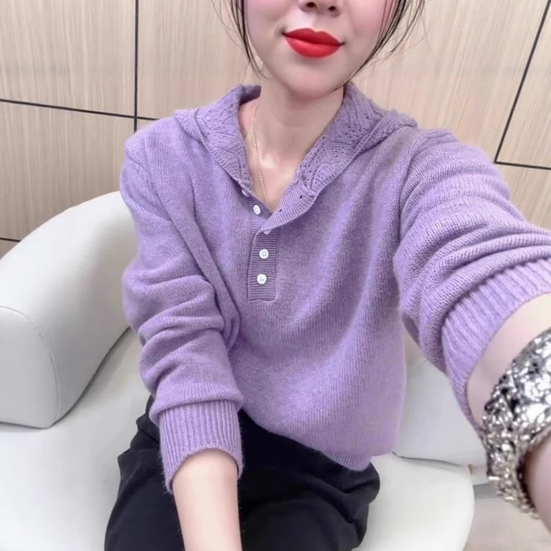 Design Niche Hooded Knitwear for Women 2025 Autumn and Winter New Loose Lazy Style Top Hooded Bottoming Knitwear