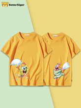 男童女童姐弟兄妹装夏季纯棉短袖儿童T恤中大童卡通海绵宝宝上衣