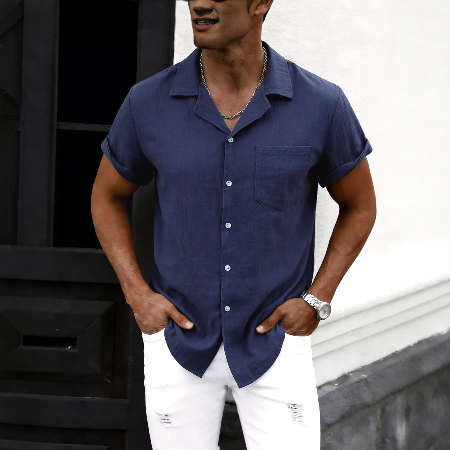 Camisa de algodón y lino 2026, nueva camisa de verano de manga corta para hombre, camisa informal de lino de media manga, camisa fina para hombre