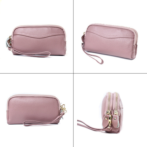 New style cowhide genuine leather long wallet European and American fashion mobile phone bag double zipper large capacity ladies clutch bag wholesale