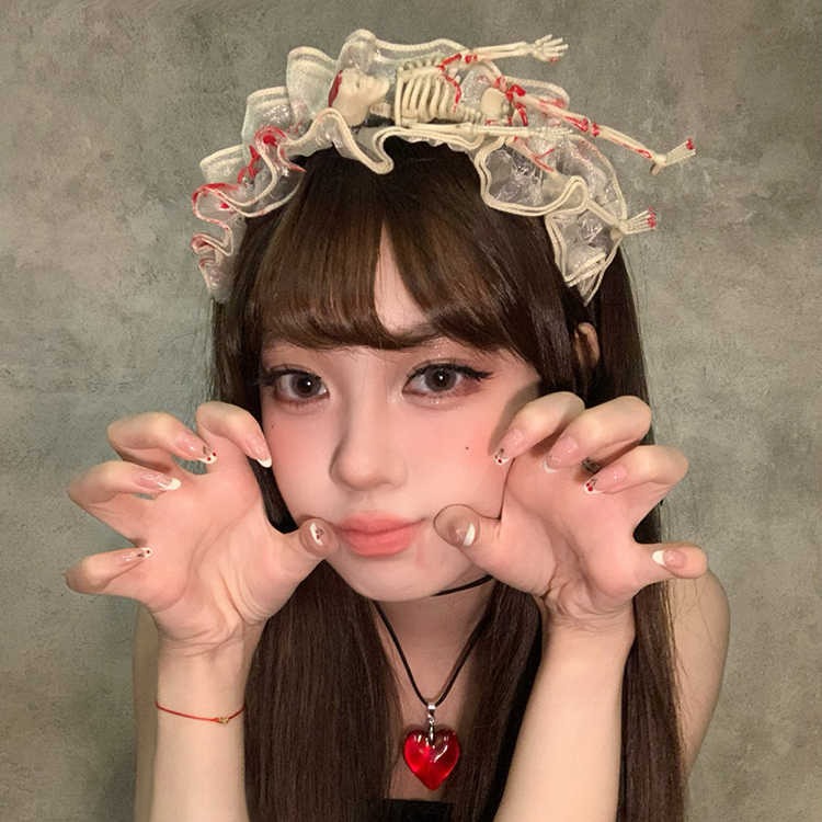 해골 골격 할로윈 머리띠 암흑풍 머리장식 코스프레 로리타 망령 뱀파이어 레이스 머리띠