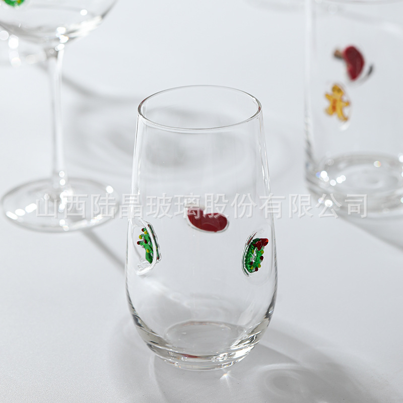 Customizado nuevo vidrio de color de Navidad vidrio de cristal taza de bebida especial soplado artificial taza de jugo taza de forma