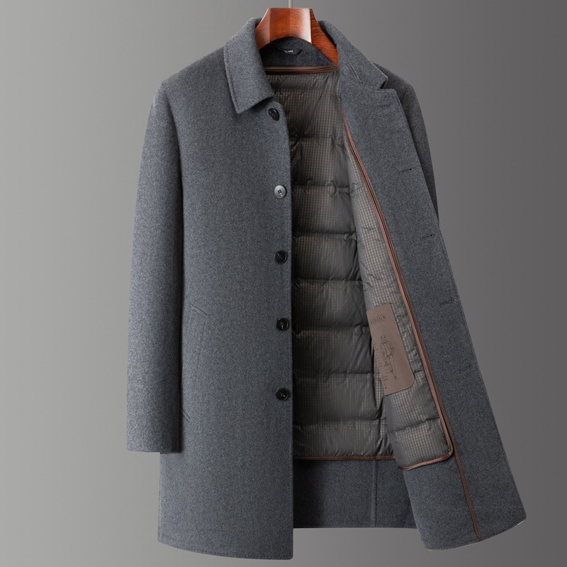 专柜质感羊毛呢大衣品牌男装秋冬新款中长款羽绒内胆双面羊绒风衣