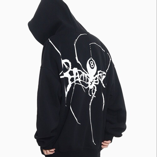 Fun Spider Color Blocking Full Print Minimalist Zip-Up Hoodie Streetwear Loose Hooded Sweatshirt Outerwear