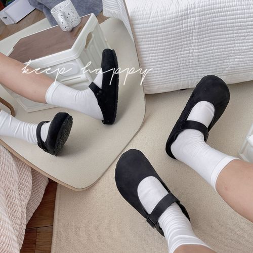 Xiaohongshu loose mouth socks, confinement socks, women's summer mid-tube cotton socks, summer thin ins trendy black and white solid color pile socks