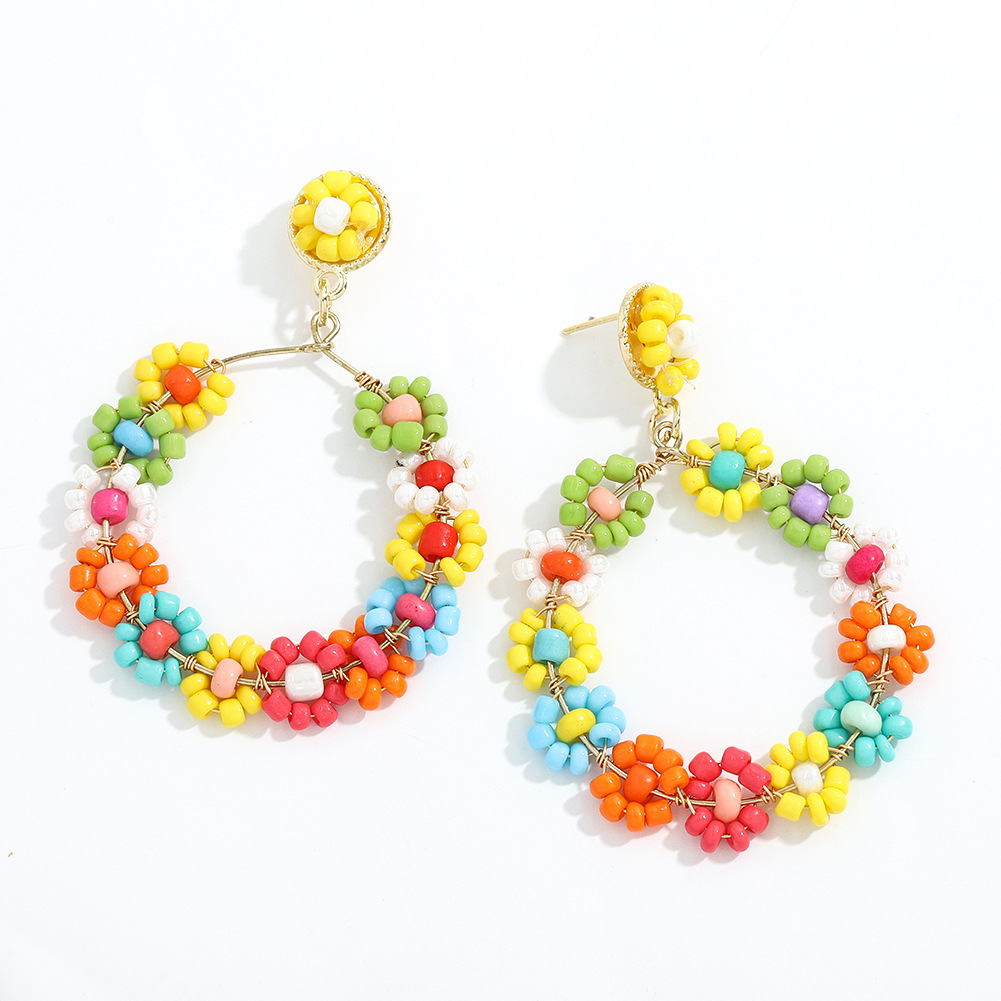 Hand-woven Beads Flower Alloy Earrings display picture 10