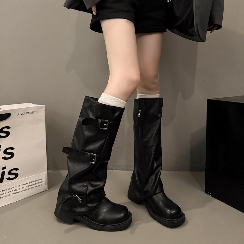 厚底长筒骑士靴女鞋2025新款秋冬季裤管堆堆靴高筒不过膝瘦瘦长靴|undefined