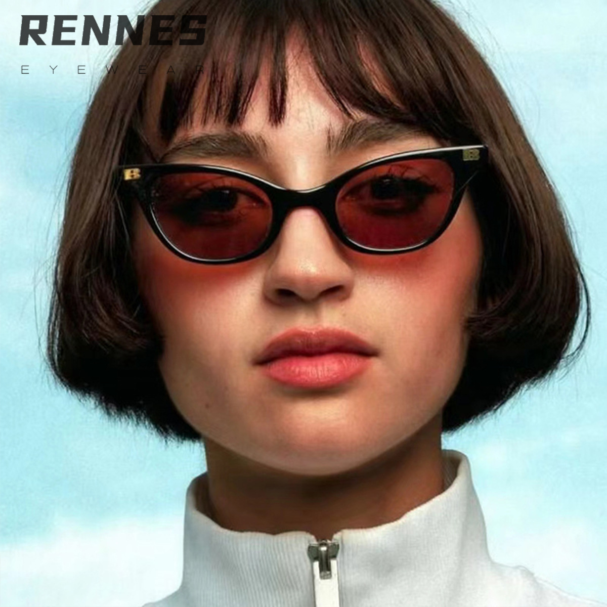 Gafas de sol con letra de ojo de gato de marco pequeño para hombres y mujeres, tiro callejero de moda europea y americana, gafas de sol de protección solar al aire libre Sunglasses