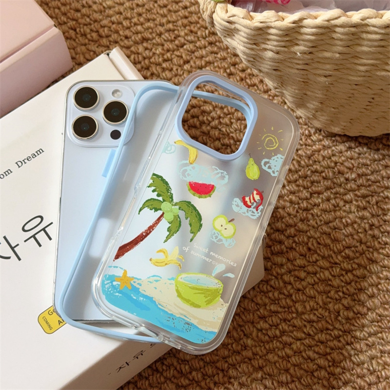 Pintura al óleo de verano coco junto al mar para Apple 16ProMax dos en uno iphone15 funda para teléfono móvil 14 nuevo 13