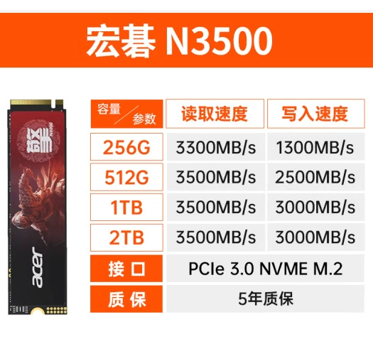 Acer Acer plunder 512/1/2TB NVMe M.2 SSD твердотельный накопитель, применим для настольного ПК и ноутбука