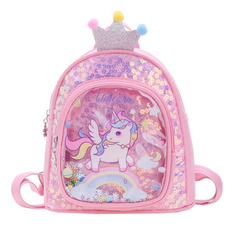Mochila escolar de jardín de infantes para estudiantes de primaria, linda corona, linda mochila para bebé pony, nuevo bolso para niños de comercio exterior con lentejuelas