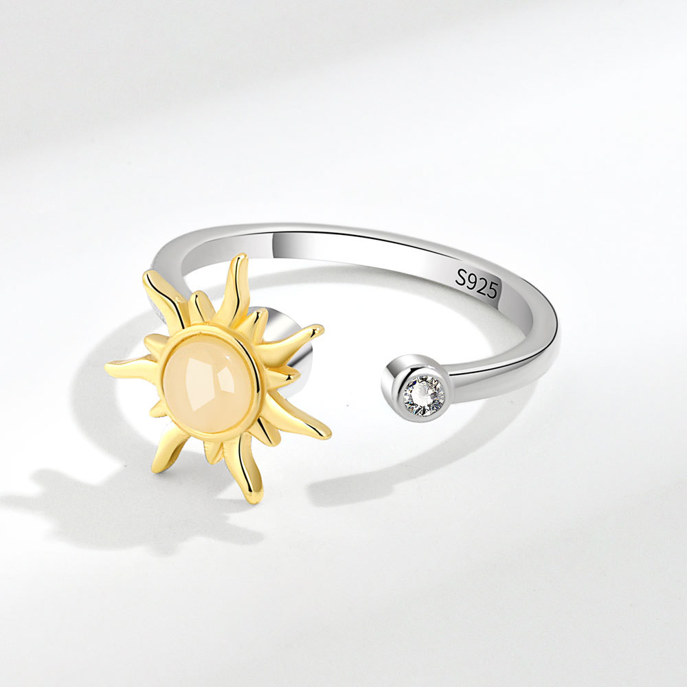 Sunflower Rotating Anxiety Ring Adjustable Open Stackable Band_voghion.com