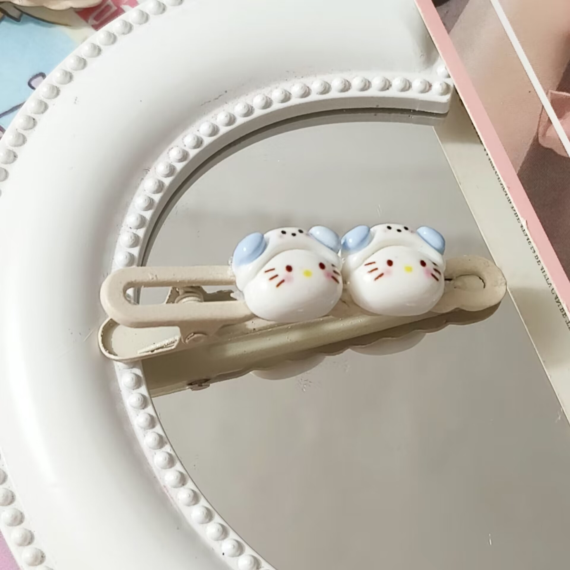 파란 고양이 머리핀 2개