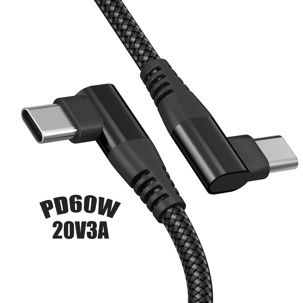 Usb-c Charging Cable Double Elbow Nylon Braided Fast Data Sync Lead_voghion.com