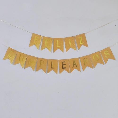 Spanish FELIZ CUMPLEANOS Glitter Letters Bronzing Birthday Flag Happy Birthday Banner Wholesale Customization