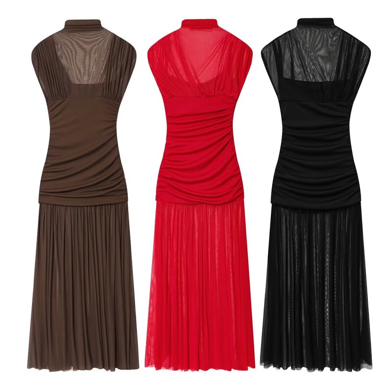 Foreign Trade Cross-Border Summer Popular European and American Ins Style Fashionable Women's Tulle Splicing Dress 477225271